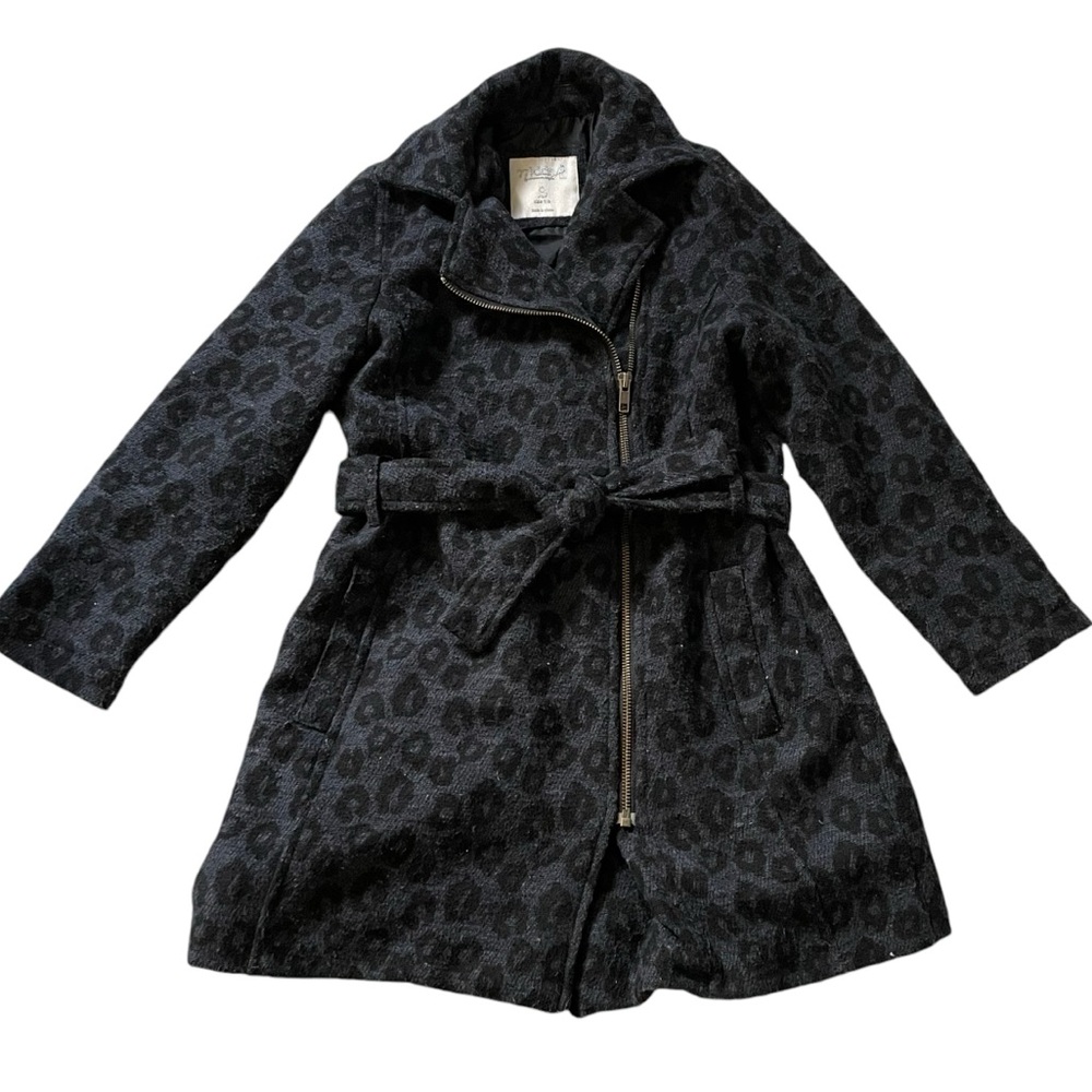American Eagle 77kids Wool Blend Asymmetric Zip Belted Leopard Print Trench Coat
